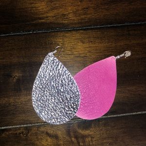 Gunmetal & Pink Leather Earrings